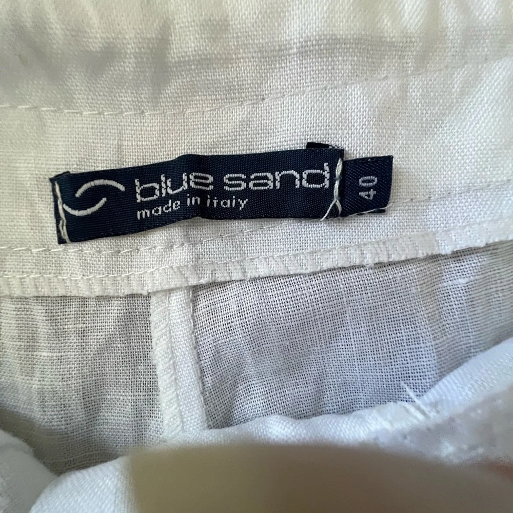 Blue Island Crisp SZ S Semi-Sheer White Linen Trousers.